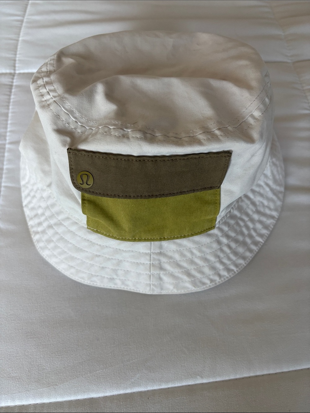 lululemon athletica White Bucket Hat with Olive Accents